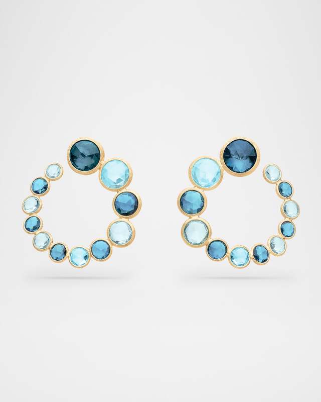 18K Yellow Gold Statement Blue Topaz Wrap Hoop Earrings